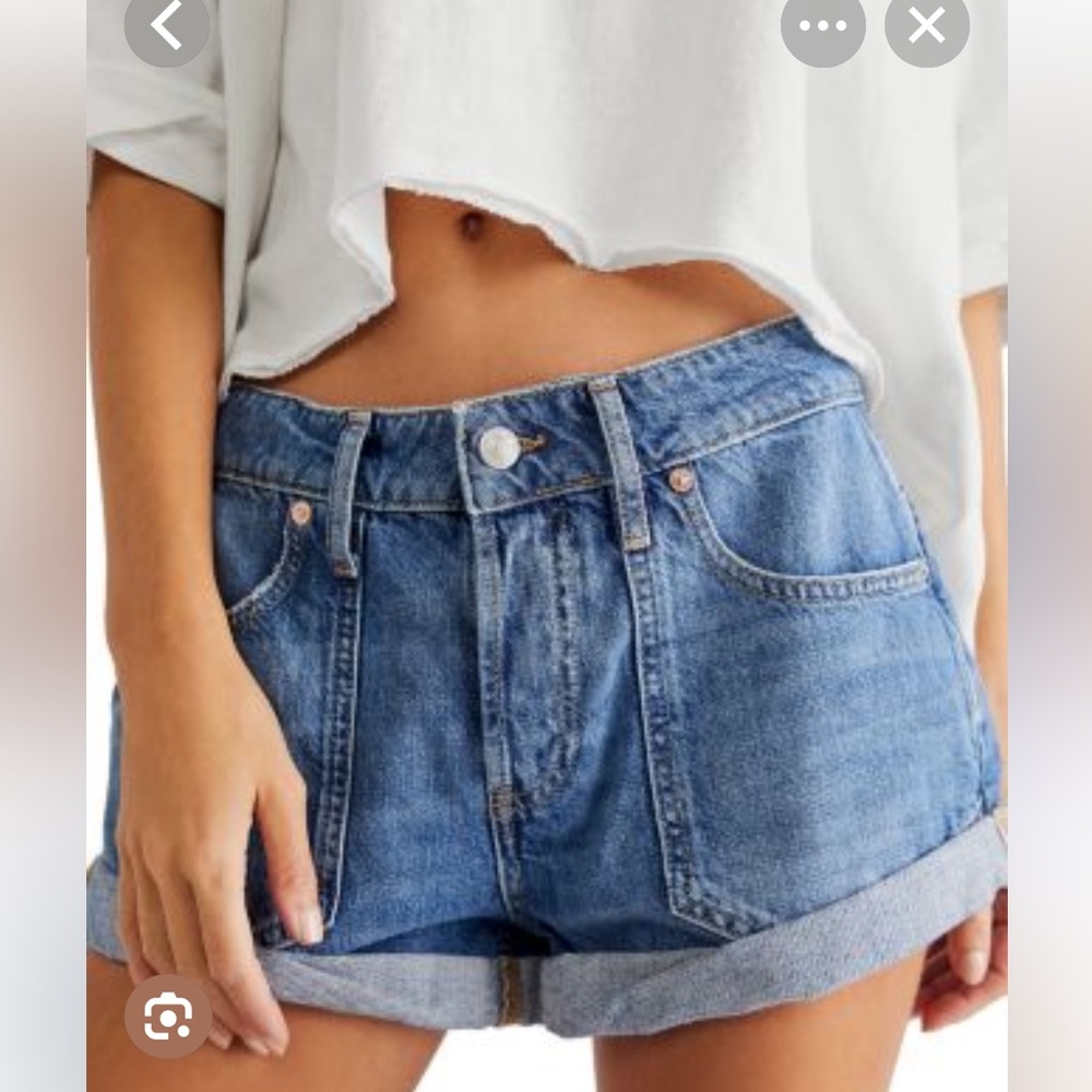 Free People We The Free Beginners Luck Slouch Cotton Denim Shorts Size 30